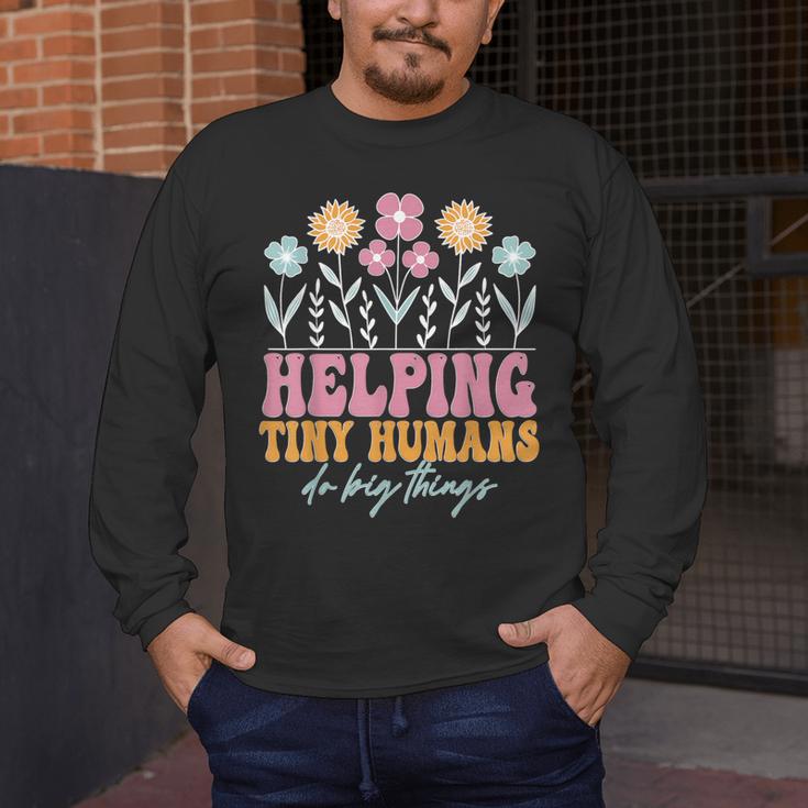 Tiny People Help Do Big Things Nursery Teacher Men's Long Sleeve T-Shirt, funny design