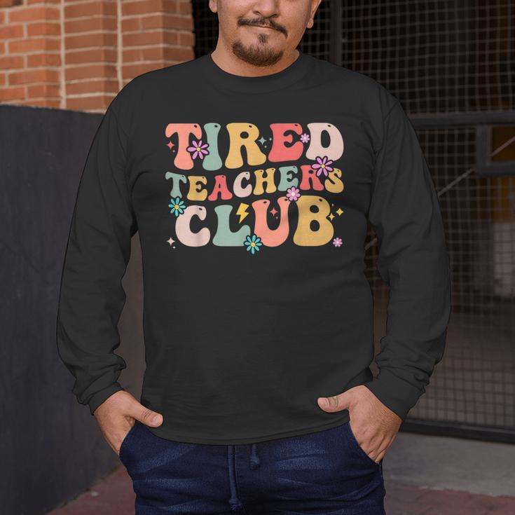 Tired Teachers Club Groovy Teachers Back To School Tee Men's Long Sleeve T-Shirt, funny design Tired Teachers Club Groovy Teachers Back To School Tee Men's Long Sleeve T-Shirt, funny design