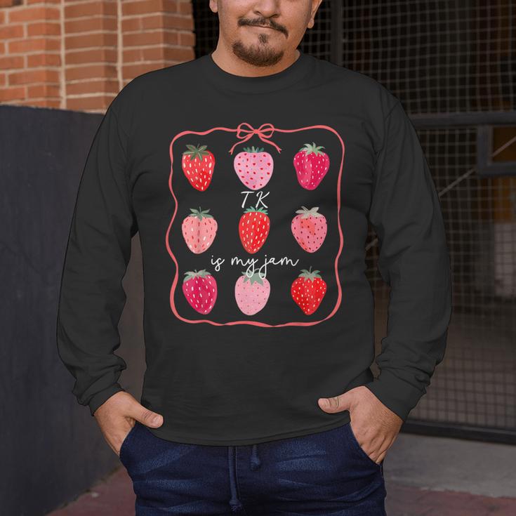 TK Is My Jam Transitional Kindergarten TK Teacher Strawberry Men's Long Sleeve T-Shirt, funny design