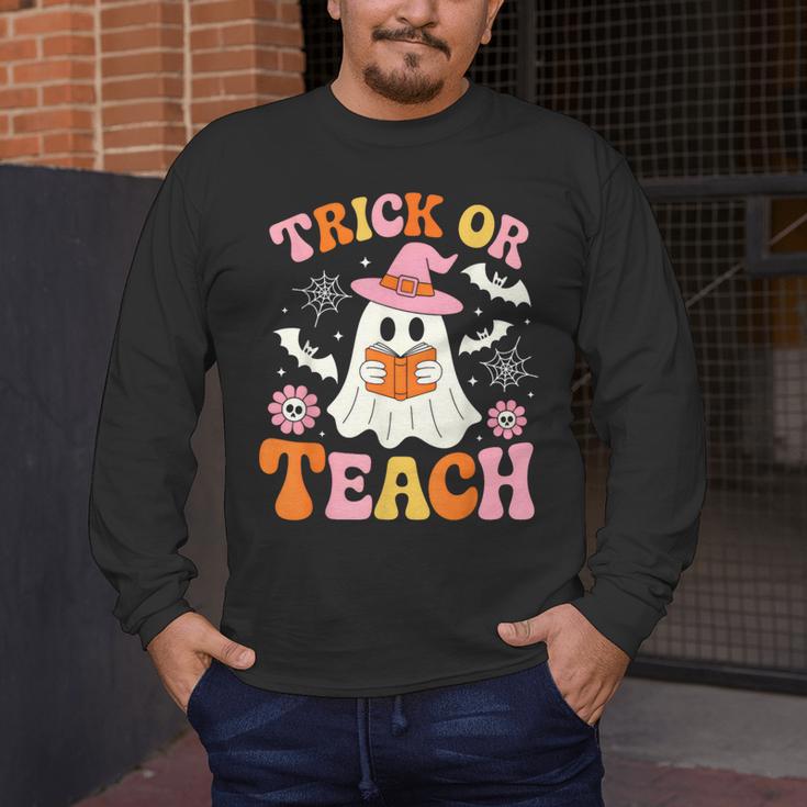 Trick Or Teach Cute Floral Ghost Teacher Halloween Costume Men's Long Sleeve T-Shirt, funny design Trick Or Teach Cute Floral Ghost Teacher Halloween Costume Men's Long Sleeve T-Shirt, funny design