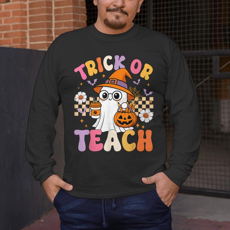 Trick Or Teach Cute Ghost Coffee Pumpkins Halloween Teacher Men's Long Sleeve T-Shirt, funny design Trick Or Teach Cute Ghost Coffee Pumpkins Halloween Teacher Men's Long Sleeve T-Shirt, funny design