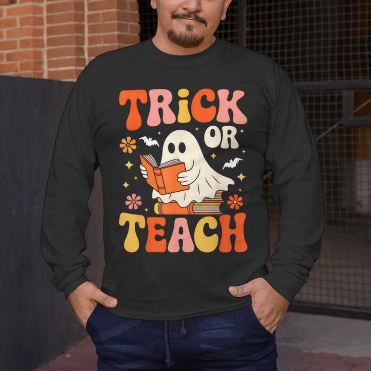 Trick Or Teach Halloween Shirt For Teacher Kids Floral Ghost Men's Long Sleeve T-Shirt, funny design