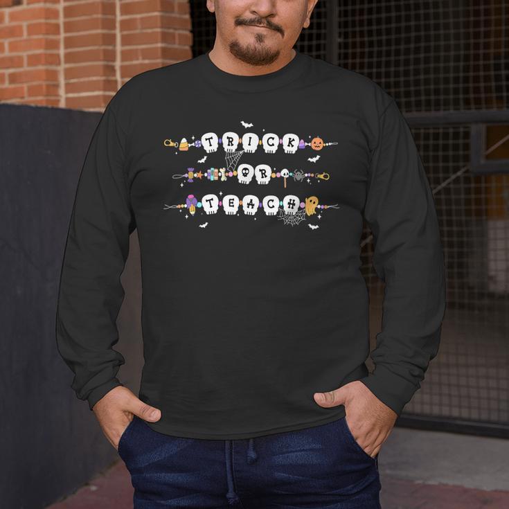 Trick Or Teach Spooky Teacher Happy Halloween Bracelet Men's Long Sleeve T-Shirt, funny design