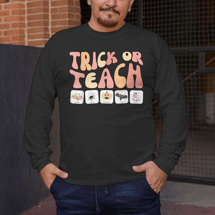 Trick Or Teach With Symbols Special Education Teacher Spooky Men's Long Sleeve T-Shirt, funny design