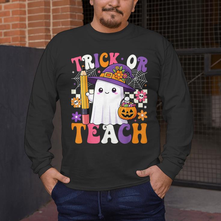 Trick Or Teach Teacher Pencil Ghost Halloween Teacher Men's Long Sleeve T-Shirt, funny design Trick Or Teach Teacher Pencil Ghost Halloween Teacher Men's Long Sleeve T-Shirt, funny design