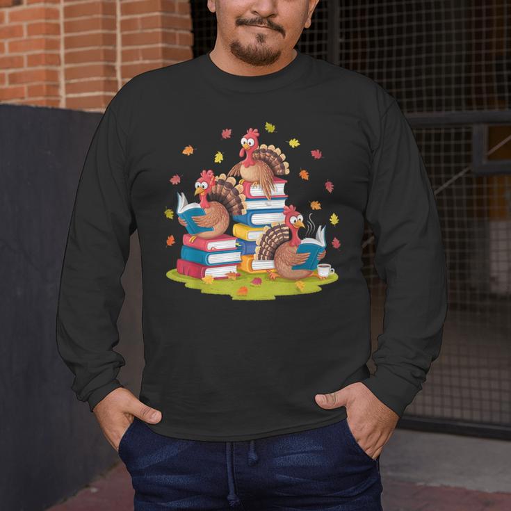 Turkey Reading Books Fall Season Thanksgiving Teacher Book Men's Long Sleeve T-Shirt, funny design Turkey Reading Books Fall Season Thanksgiving Teacher Book Men's Long Sleeve T-Shirt, funny design