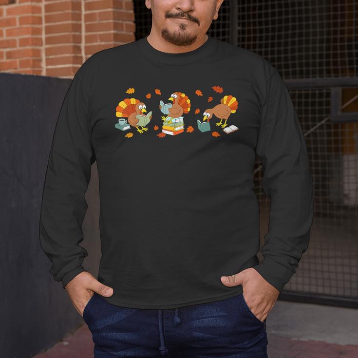Turkey Reading Books Fall Thanksgiving Teacher Book Lovers Men's Long Sleeve T-Shirt, funny design Turkey Reading Books Fall Thanksgiving Teacher Book Lovers Men's Long Sleeve T-Shirt, funny design