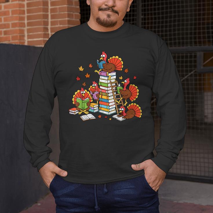Turkey Reading Books Fall Thanksgiving Teacher Librarian Men's Long Sleeve T-Shirt, funny design Turkey Reading Books Fall Thanksgiving Teacher Librarian Men's Long Sleeve T-Shirt, funny design