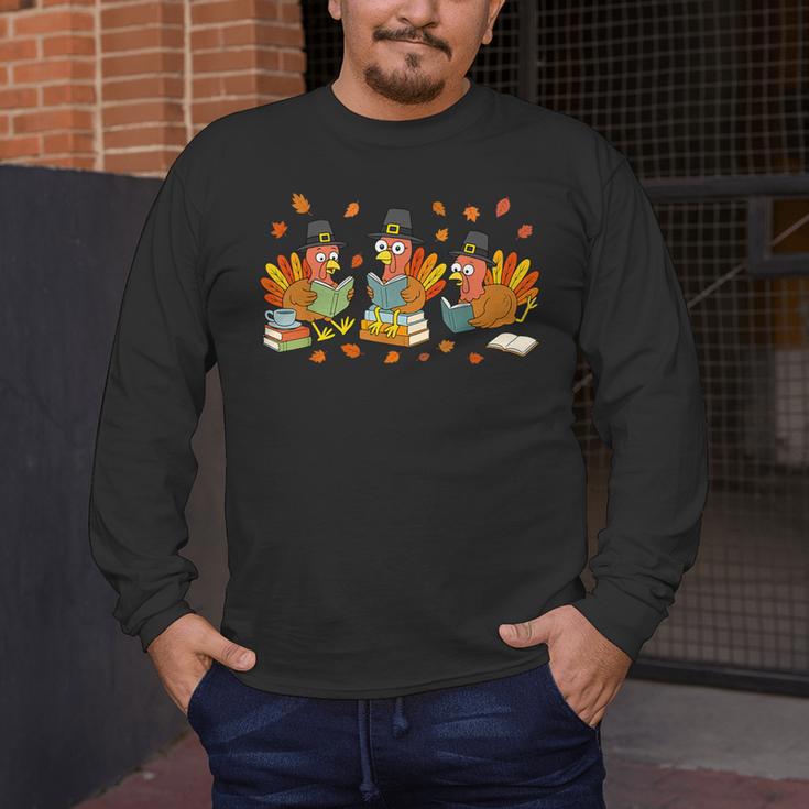 Turkey Reading Books Fall Thanksgiving Teacher Student Men's Long Sleeve T-Shirt, funny design Turkey Reading Books Fall Thanksgiving Teacher Student Men's Long Sleeve T-Shirt, funny design