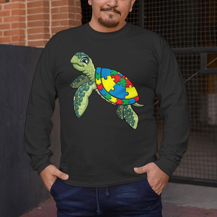 Turtle Puzzle Pieces For Autism Awareness Kids Women Teacher Men's Long Sleeve T-Shirt, funny design