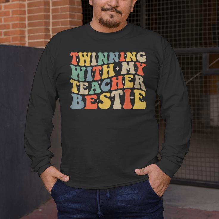 Twin Day Friends Teacher Twinning With My Bestie Matching Men's Long Sleeve T-Shirt, funny design