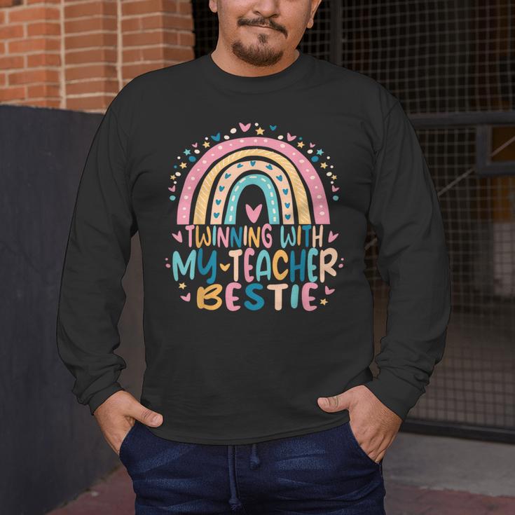 Twinning With My Teacher Bestie Rainbow Matching Teachers Men's Long Sleeve T-Shirt, funny design