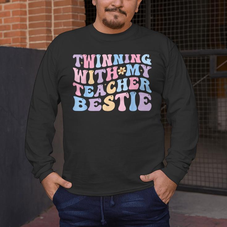 Twinning With My Teacher Bestie Teaching Partner Men's Long Sleeve T-Shirt, funny design Twinning With My Teacher Bestie Teaching Partner Men's Long Sleeve T-Shirt, funny design