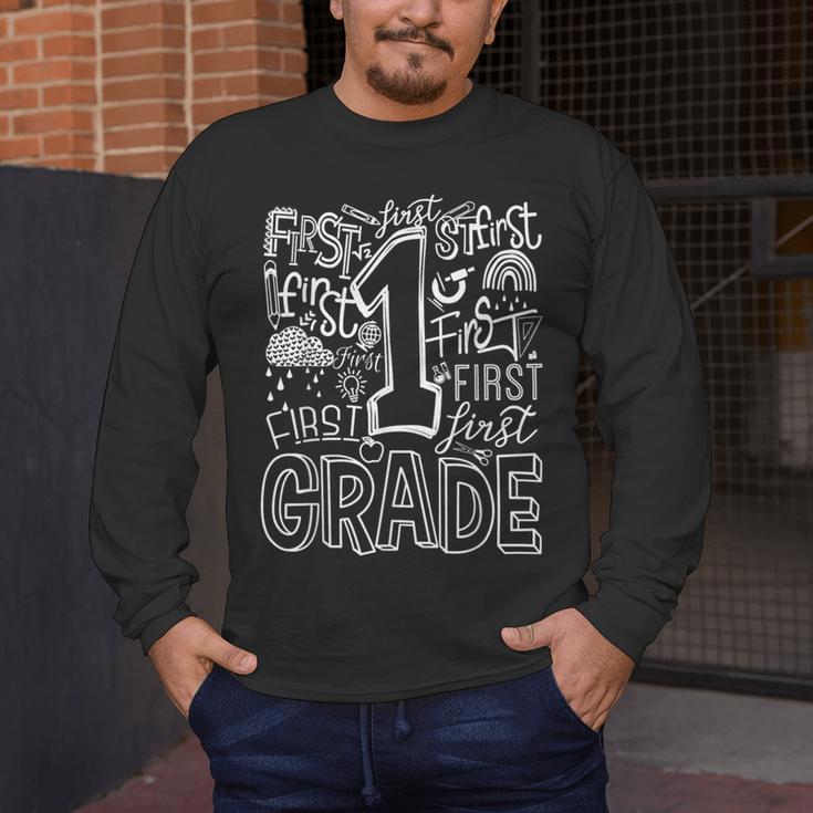 Typography 1st Grade Team Student Teacher Men's Long Sleeve T-Shirt, funny design Typography 1st Grade Team Student Teacher Men's Long Sleeve T-Shirt, funny design