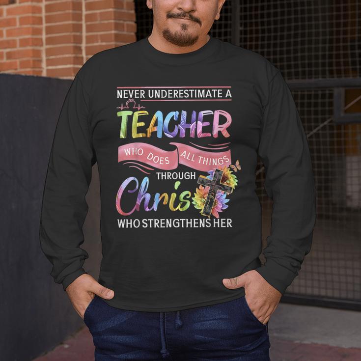 Never Underestimate A Teacher Does All Things Through Christ For Men Women Men's Long Sleeve T-Shirt, funny design Never Underestimate A Teacher Does All Things Through Christ For Men Women Men's Long Sleeve T-Shirt, funny design