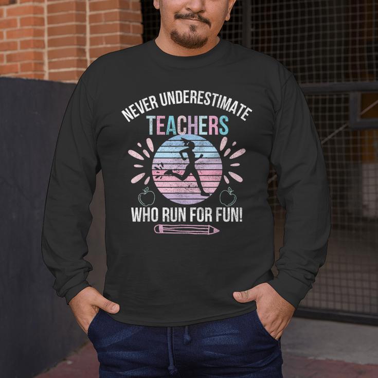 Never Underestimate Teachers Who Runs For Fun Running Teache Men's Long Sleeve T-Shirt, funny design Never Underestimate Teachers Who Runs For Fun Running Teache Men's Long Sleeve T-Shirt, funny design