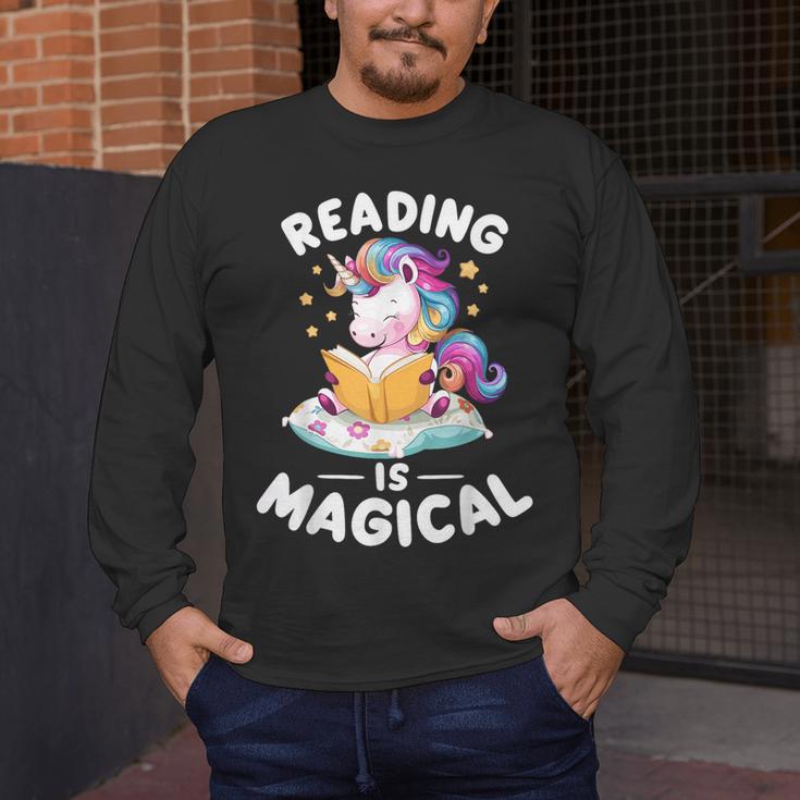 Unicorn Teacher Reading Is Magical Book Men's Long Sleeve T-Shirt, funny design