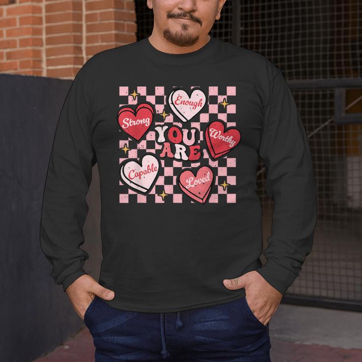 Valentine You Are Loved Worthy Enough Candy Heart Teacher For Men Women Girls Kids Men's Long Sleeve T-Shirt, funny design