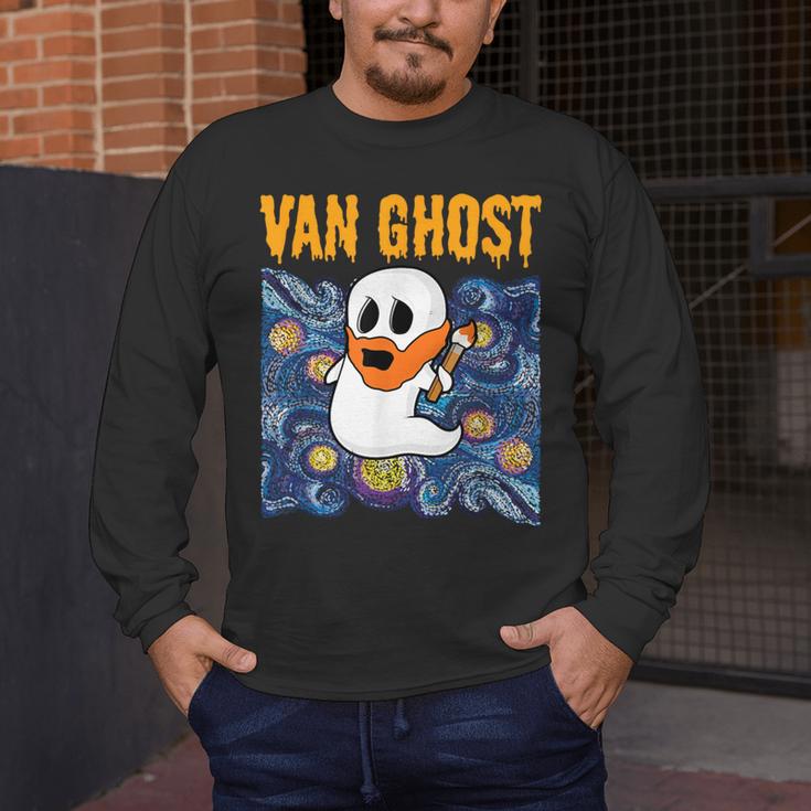 Van Ghost Art Teacher Halloween Van Gogh Starry Night Men's Long Sleeve T-Shirt, funny design