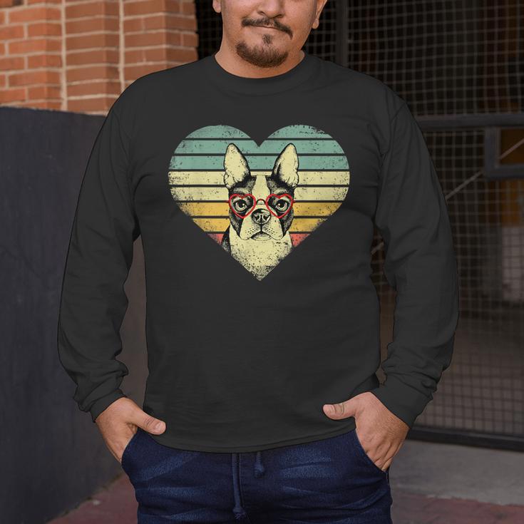 Vintage American Boston Terrier Lovers Valentine's Day Men's Long Sleeve T-Shirt, funny design