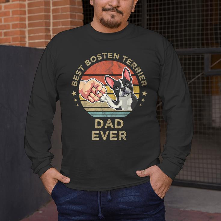 Vintage Best Boston Terrier Dad Ever Dog Father Father's Day Men Girls Kids Men's Long Sleeve T-Shirt, funny design