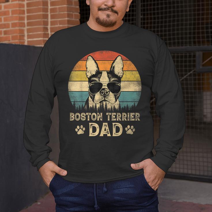 Vintage Boston Terrier Dad Dog Lovers Father's Day Tee Men's Long Sleeve T-Shirt, funny design