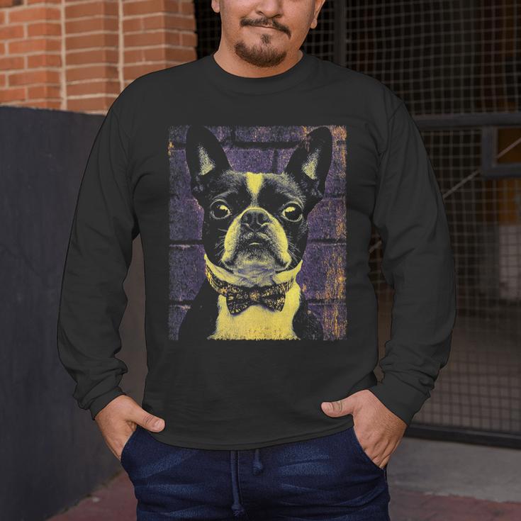 Vintage Boston Terrier Dog Men's Long Sleeve T-Shirt, funny design