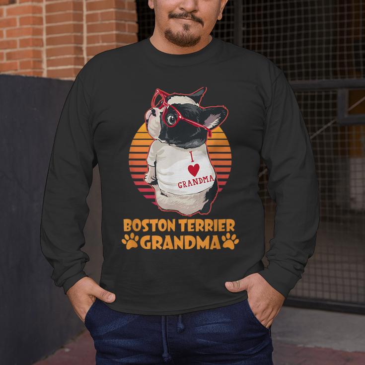 Vintage Boston Terrier Grandma Wear Sunglasses Dog Lover Men Women Girls Kids Men's Long Sleeve T-Shirt, funny design