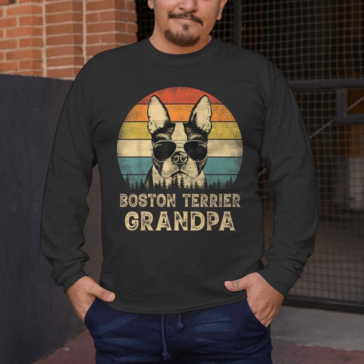 Vintage Boston Terrier Grandpa Dog Lovers Father's Day Men's Long Sleeve T-Shirt, funny design
