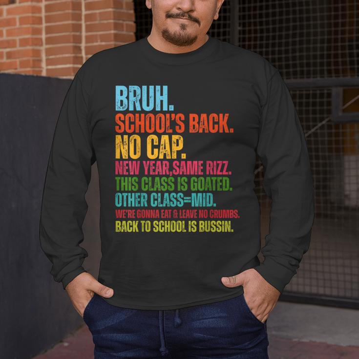 Vintage Bruh We Back No Cap Bruh We'Re Back Student Teacher Men's Long Sleeve T-Shirt, funny design