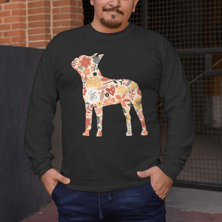 Vintage Floral Boston Terrier For Dog Lover Men's Long Sleeve T-Shirt, funny design