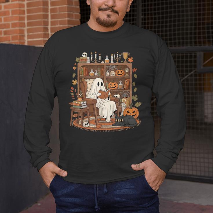 Vintage Ghost Book Reading Pumpkin Gothic Halloween Teachers Men's Long Sleeve T-Shirt, funny design Vintage Ghost Book Reading Pumpkin Gothic Halloween Teachers Men's Long Sleeve T-Shirt, funny design