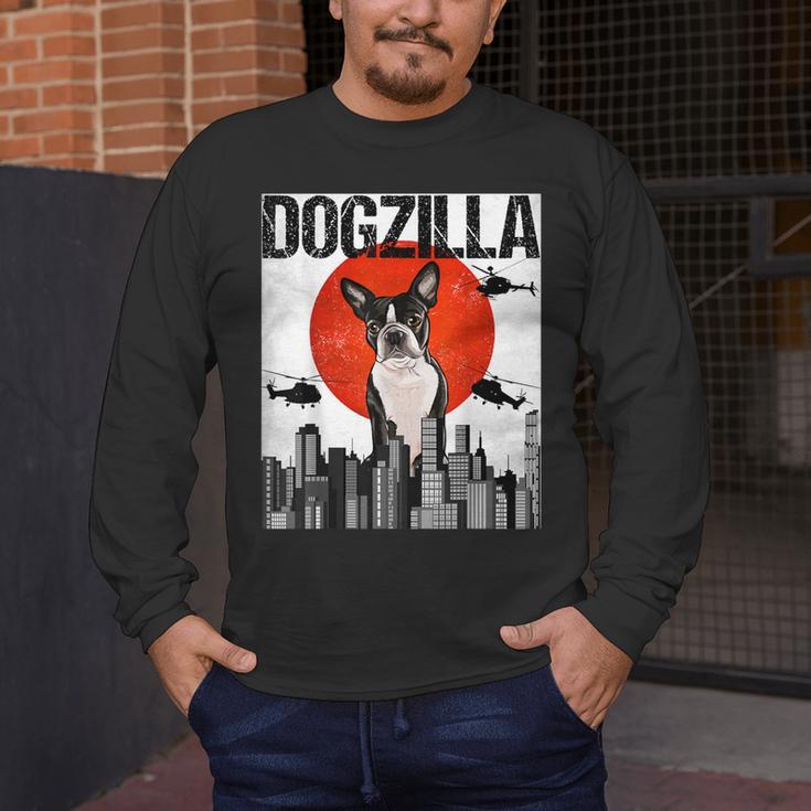 Vintage Japanese Dogzilla Boston Terrier Men's Long Sleeve T-Shirt, funny design