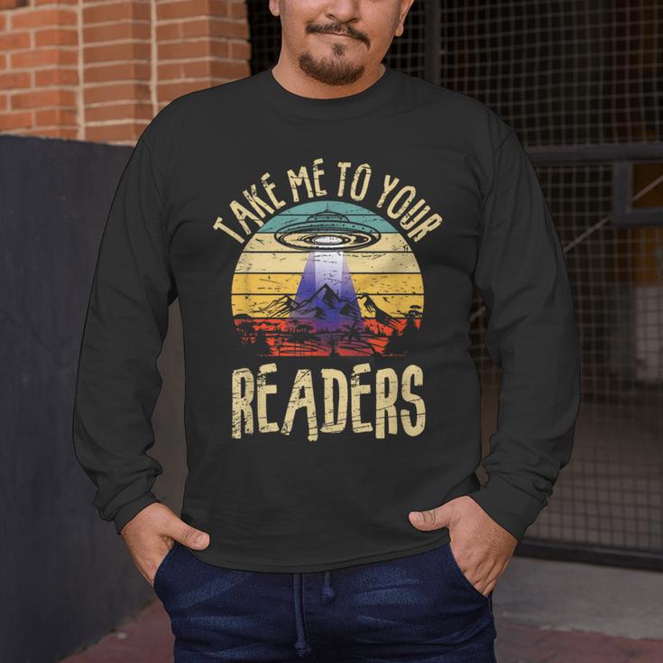 Vintage Take Me To Your Readers English Teacher Alien Space Men Women Men's Long Sleeve T-Shirt, funny design