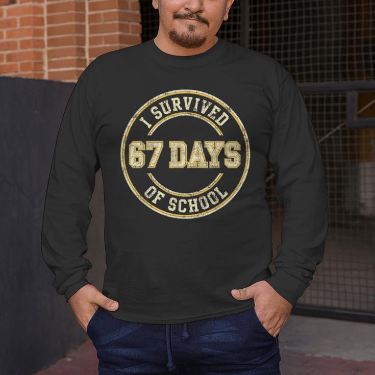Vintage I Survived 67 Days Of School Teachers Students Men's Long Sleeve T-Shirt, funny design Vintage I Survived 67 Days Of School Teachers Students Men's Long Sleeve T-Shirt, funny design