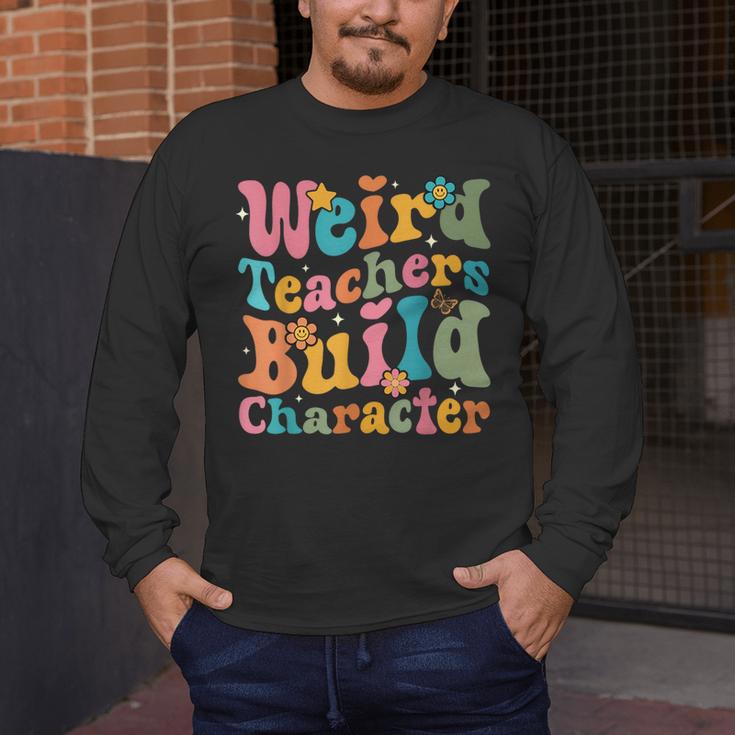 Vintage Teacher Sayings Weird Teachers Build Character For Men Women Men's Long Sleeve T-Shirt, funny design Vintage Teacher Sayings Weird Teachers Build Character For Men Women Men's Long Sleeve T-Shirt, funny design