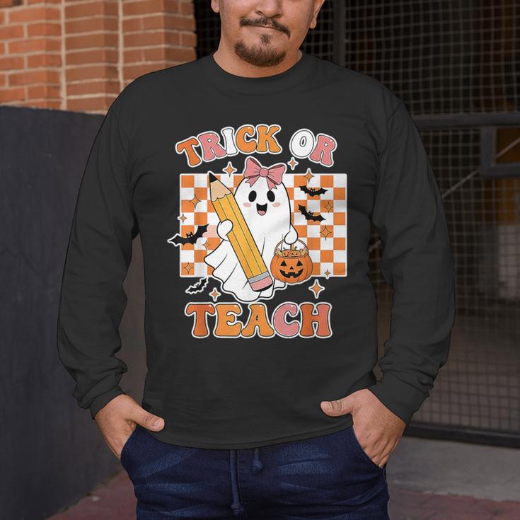 Vintage Teacher Shirt Women Trick Or Teach Halloween Men's Long Sleeve T-Shirt, funny design Vintage Teacher Shirt Women Trick Or Teach Halloween Men's Long Sleeve T-Shirt, funny design