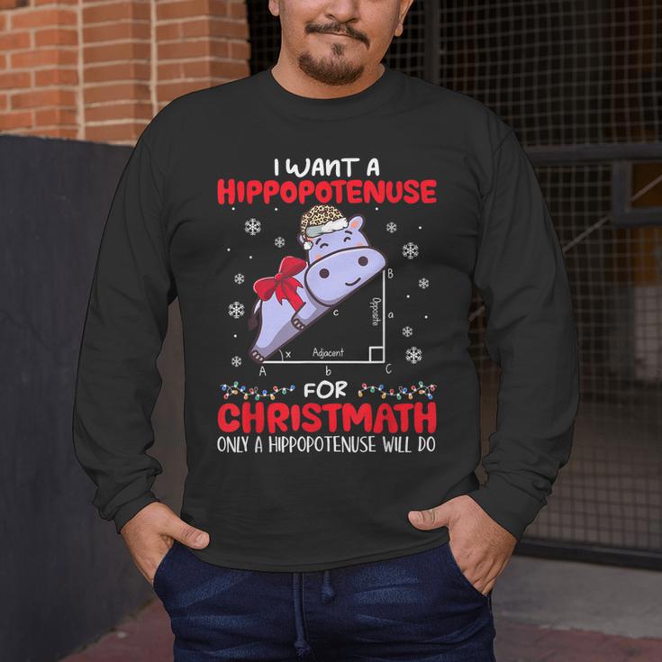 I Want A Hippopotenuse For Christmath Math Teacher Christmas Men's Long Sleeve T-Shirt, funny design I Want A Hippopotenuse For Christmath Math Teacher Christmas Men's Long Sleeve T-Shirt, funny design