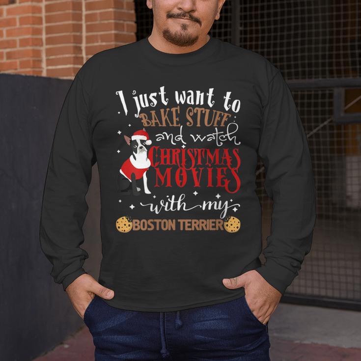 Watch Christmas Movies With My Boston Terrier Bostie Men's Long Sleeve T-Shirt, funny design