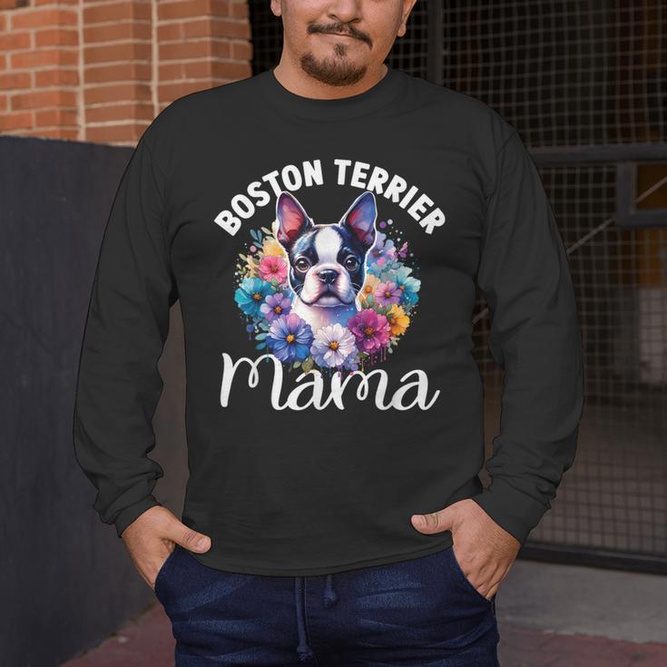 Watercolor Floral Boston Terrier Mama Dog Lover Mother's Day For Men Women Girls Kids Men's Long Sleeve T-Shirt, funny design