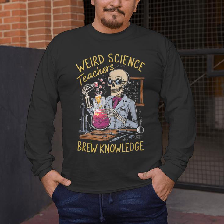 Weird Science Skeleton Halloween Teachers Brew Knowledge Men's Long Sleeve T-Shirt, funny design Weird Science Skeleton Halloween Teachers Brew Knowledge Men's Long Sleeve T-Shirt, funny design