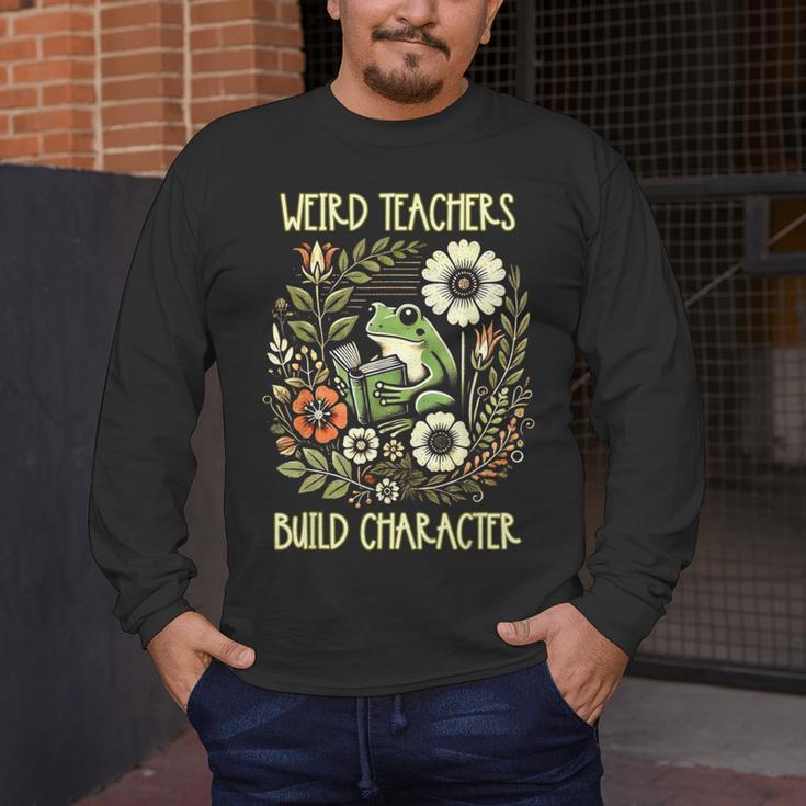 Weird Teachers Build Character Frog Reading Book Librarian Men's Long Sleeve T-Shirt, funny design Weird Teachers Build Character Frog Reading Book Librarian Men's Long Sleeve T-Shirt, funny design