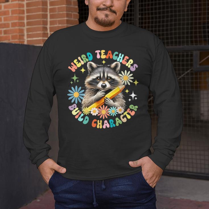 Weird Teachers Build Character Raccoon Colourful Floral Men's Long Sleeve T-Shirt, funny design Weird Teachers Build Character Raccoon Colourful Floral Men's Long Sleeve T-Shirt, funny design