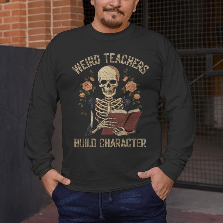 Weird Teachers Build Character Skeleton Book Halloween Women Men's Long Sleeve T-Shirt, funny design Weird Teachers Build Character Skeleton Book Halloween Women Men's Long Sleeve T-Shirt, funny design