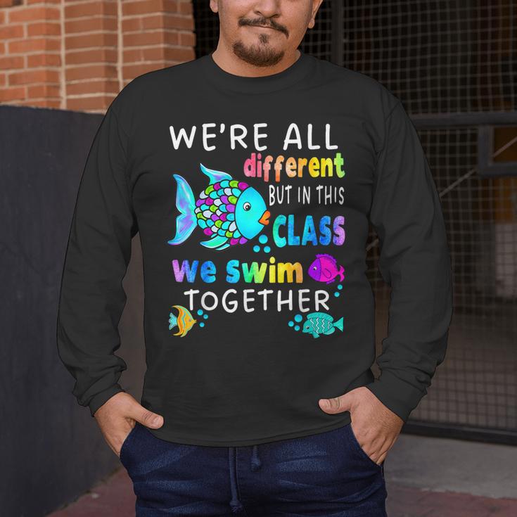 We'Re All Different But We Swim Together Elementary Teacher Men's Long Sleeve T-Shirt, funny design We'Re All Different But We Swim Together Elementary Teacher Men's Long Sleeve T-Shirt, funny design