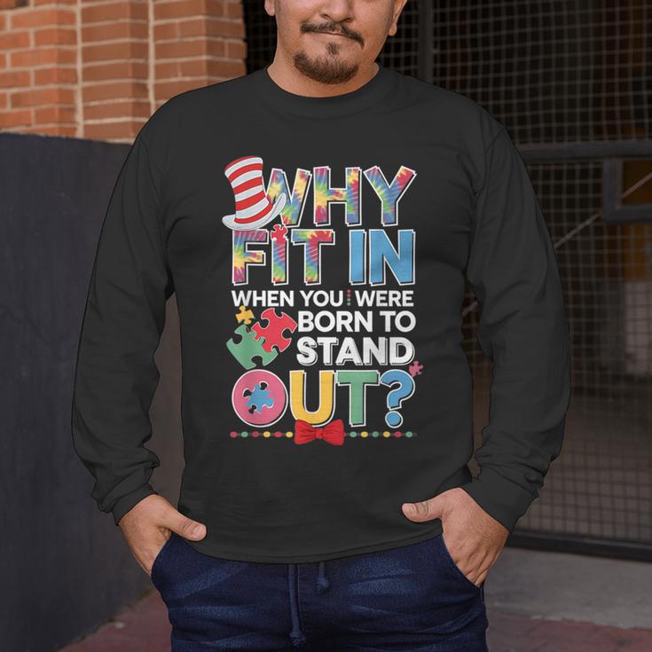 Why Fit In Doctor Teacher Cat In Hat Cool Autism Awareness Men Women Kids Men's Long Sleeve T-Shirt, funny design Why Fit In Doctor Teacher Cat In Hat Cool Autism Awareness Men Women Kids Men's Long Sleeve T-Shirt, funny design