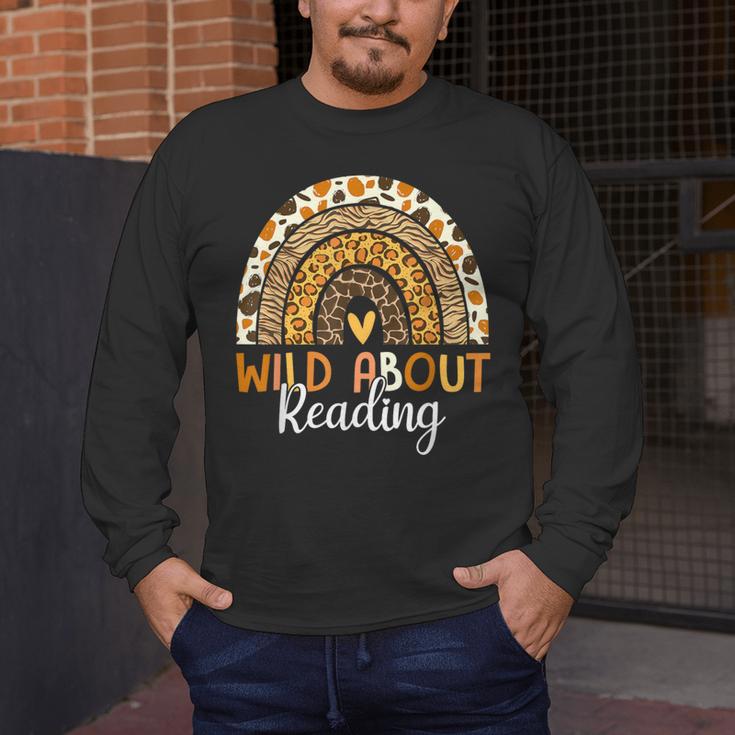 Wild About Reading Teacher Back To School Leopard Rainbow Men's Long Sleeve T-Shirt, funny design Wild About Reading Teacher Back To School Leopard Rainbow Men's Long Sleeve T-Shirt, funny design