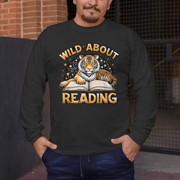 Wild About Reading Tiger For Teachers & Students Men's Long Sleeve T-Shirt, funny design Wild About Reading Tiger For Teachers & Students Men's Long Sleeve T-Shirt, funny design