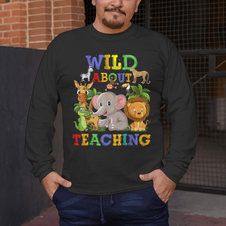 Wild About Teaching Safari Jungle School Teacher Men's Long Sleeve T-Shirt, funny design