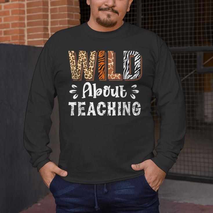 Wild About Teaching Teacher Lover Animals Leopard Zebra Men's Long Sleeve T-Shirt, funny design Wild About Teaching Teacher Lover Animals Leopard Zebra Men's Long Sleeve T-Shirt, funny design